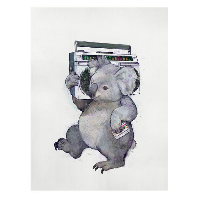 Telas decorativas montanhas Illustration Koala With Radio Painting
