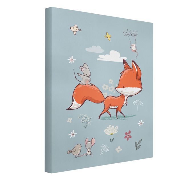 Telas decorativas flores Fox And Mouse On The Move