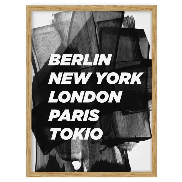 Quadros com moldura em preto e branco Berlin New York London