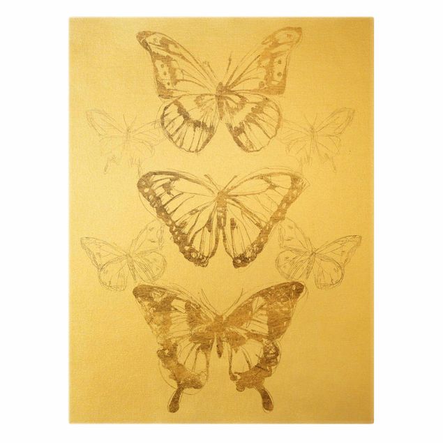 telas decorativas para paredes Butterfly Composition In Gold II