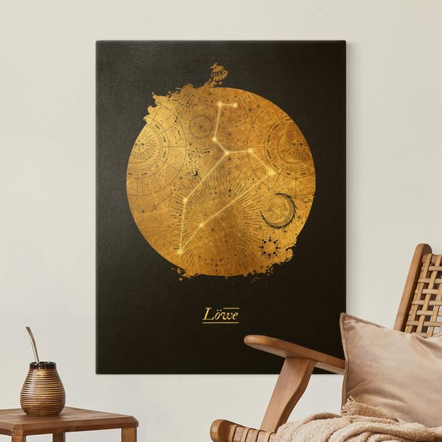Telas decorativas leões Zodiac Sign Leo Gray Gold
