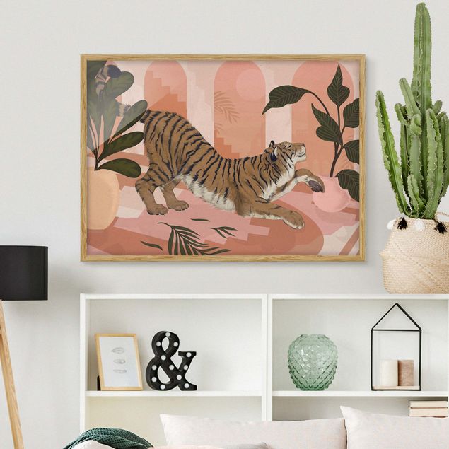 decoraçao para parede de cozinha Illustration Tiger In Pastel Pink Painting