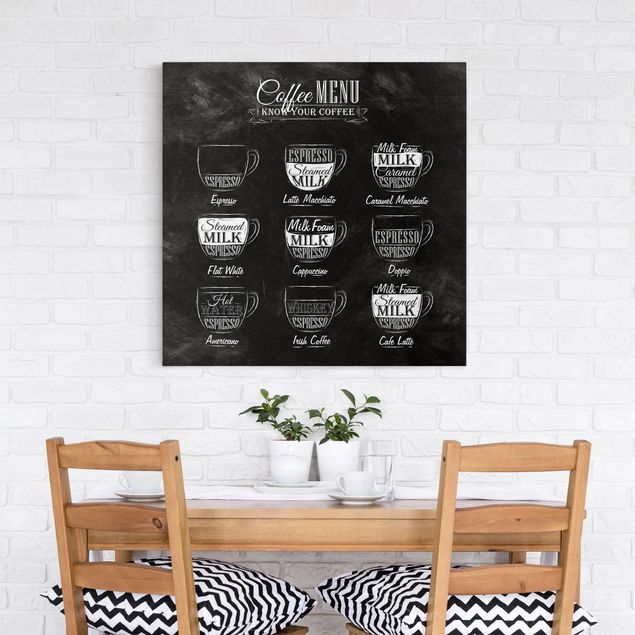 Telas decorativas em preto e branco Coffee Varieties Chalkboard