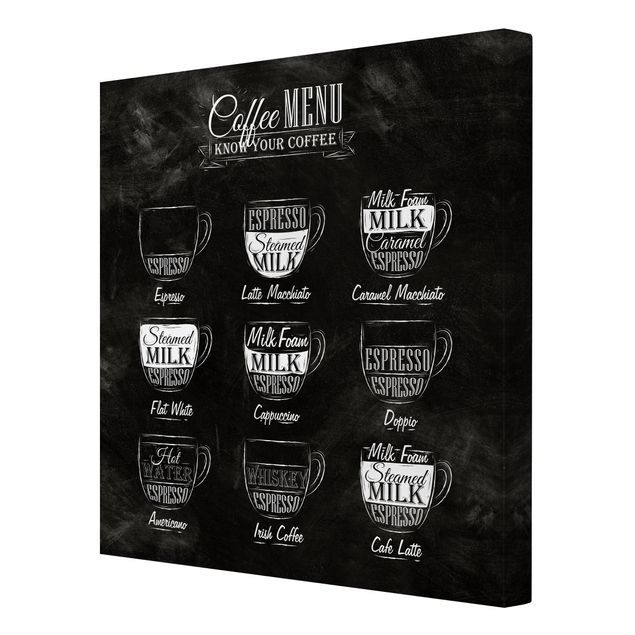 Quadros preto e branco Coffee Varieties Chalkboard