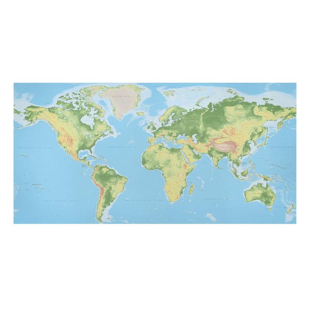 quadros azuis Physical World Map