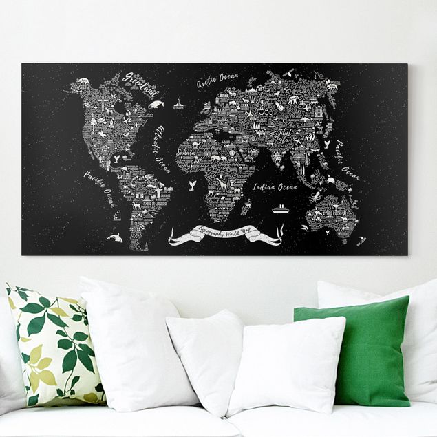 decoraçao para parede de cozinha Typography World Map Black