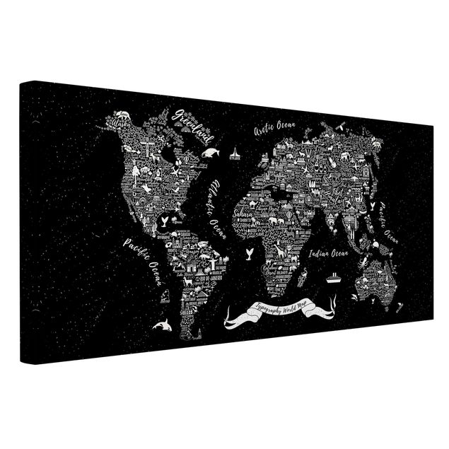 Quadros cidades Typography World Map Black