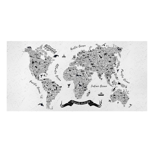 quadros em preto e branco Typography World Map White
