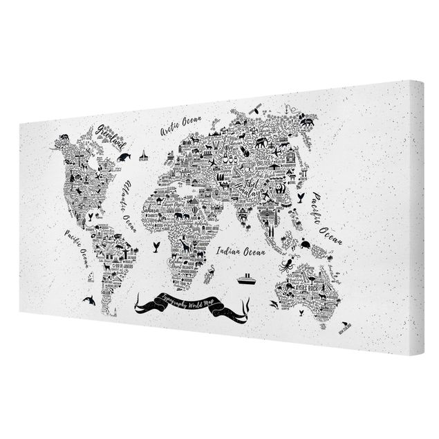 quadros para parede Typography World Map White