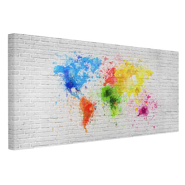 quadros 3d efeito tridimensional White Brick Wall World Map