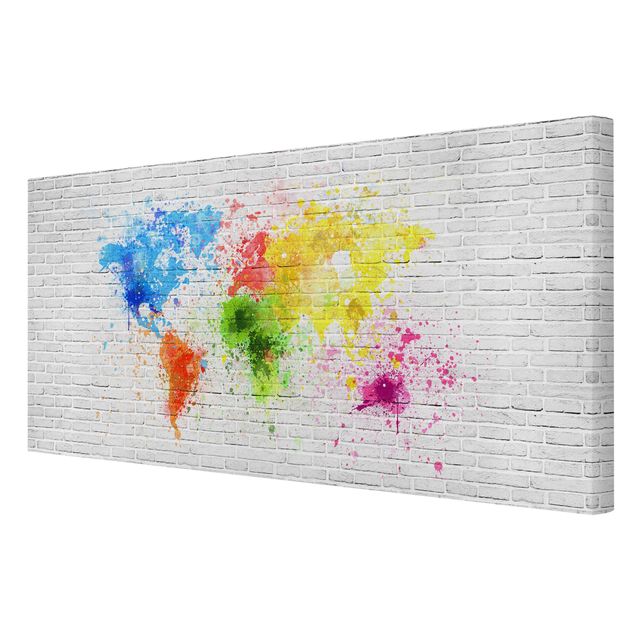 Quadros multicoloridos White Brick Wall World Map