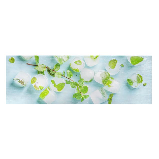 Telas decorativas temperos e ervas aromáticas Ice Cubes With Mint Leaves