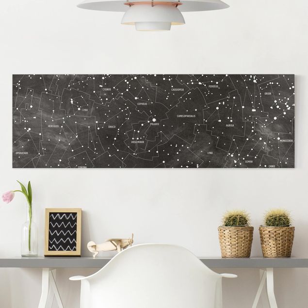 Telas decorativas em preto e branco Map Of Constellations Blackboard Look