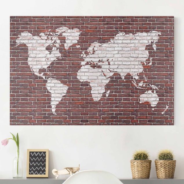 Telas decorativas imitação pedra Brick World Map