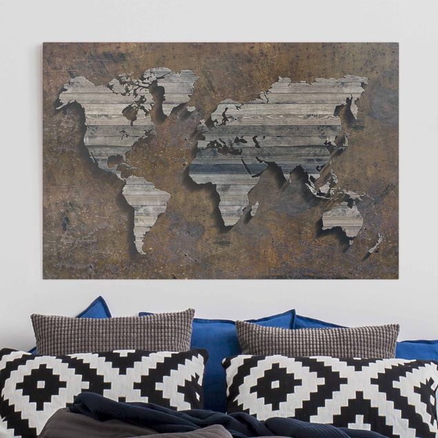 decoraçao cozinha Wooden Grid World Map