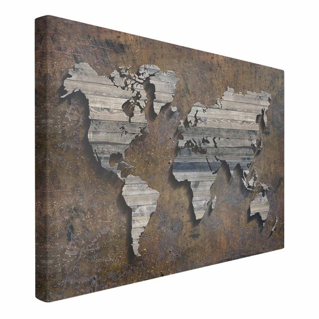 Telas decorativas mapas Wooden Grid World Map