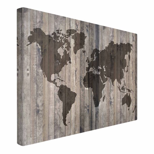 Telas decorativas mapas Wood World Map