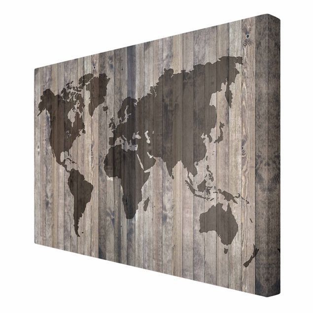 quadros em tela Wood World Map