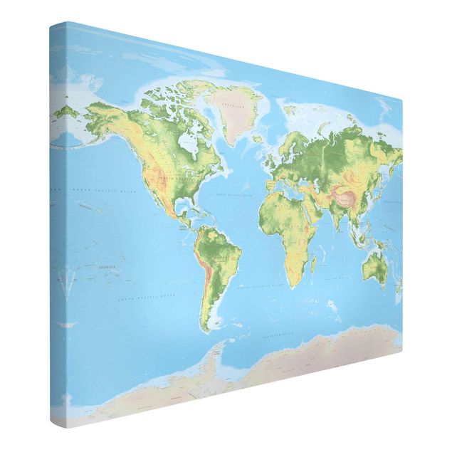 Telas decorativas mapas Physical World Map