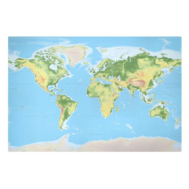 quadros azuis Physical World Map