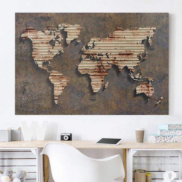 decoraçao para parede de cozinha Rust World Map