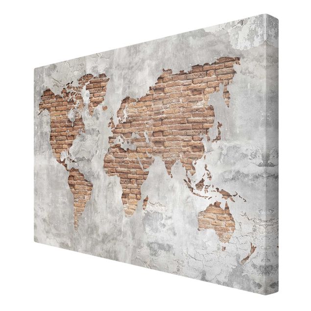 decoração quadros Shabby Concrete Brick World Map