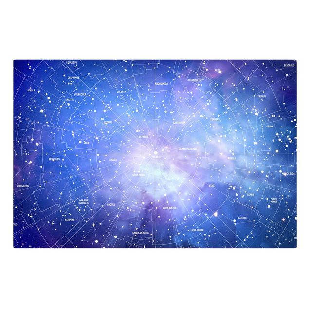 quadro em tons de azul Stelar Constellation Star Chart