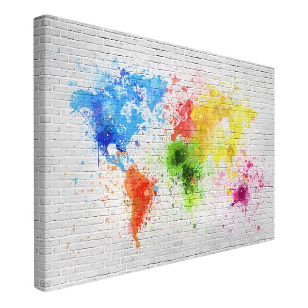 quadros 3d efeito tridimensional White Brick Wall World Map