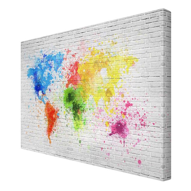 Quadros multicoloridos White Brick Wall World Map