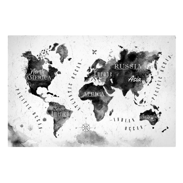 quadros em preto e branco World Map Watercolour Black