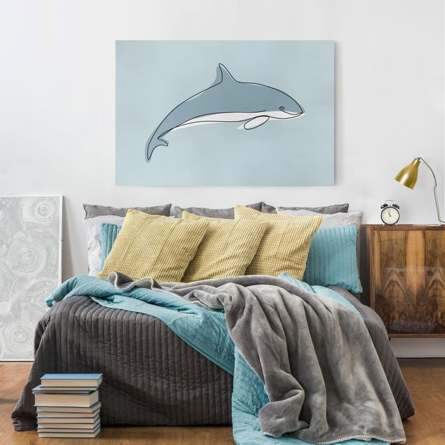 Telas decorativas peixes Dolphin Line Art