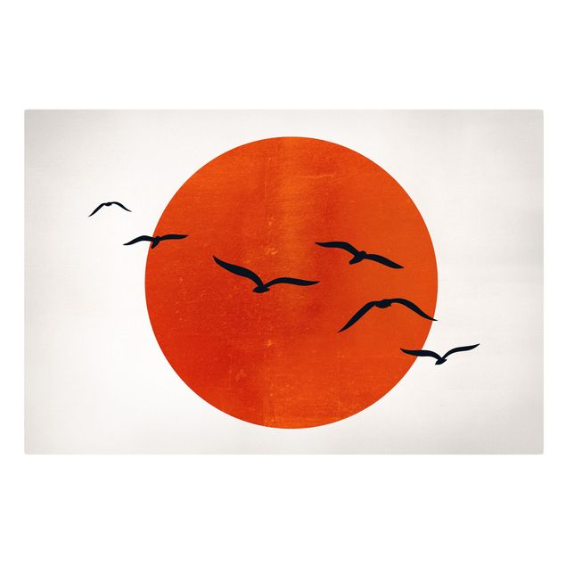 Telas decorativas réplicas de quadros famosos Flock Of Birds In Front Of Red Sun I