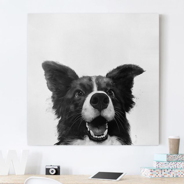 decoraçao para parede de cozinha Illustration Dog Border Collie Black And White Painting