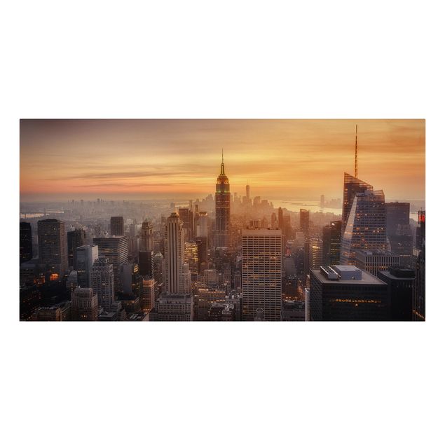 Telas decorativas cidades e paisagens urbanas Manhattan Skyline Evening