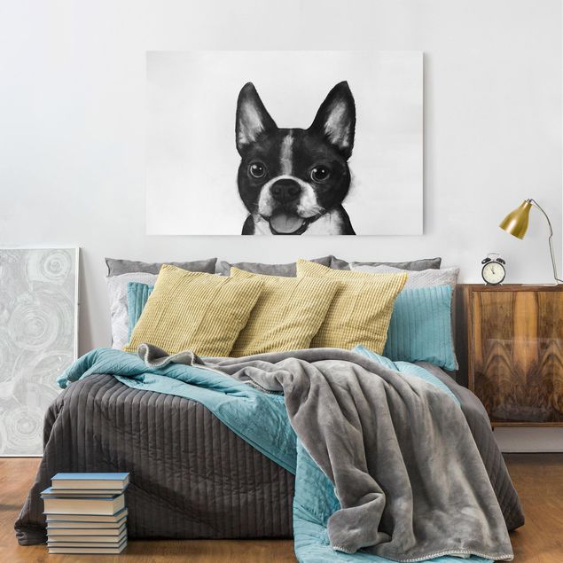 Telas decorativas cães Illustration Dog Boston Black And White Painting