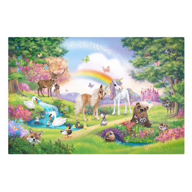 Quadros multicoloridos Enchanted Forest With Unicorn