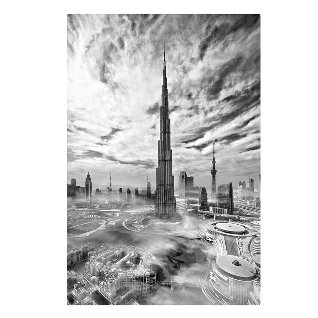 Telas decorativas em preto e branco Dubai Super Skyline