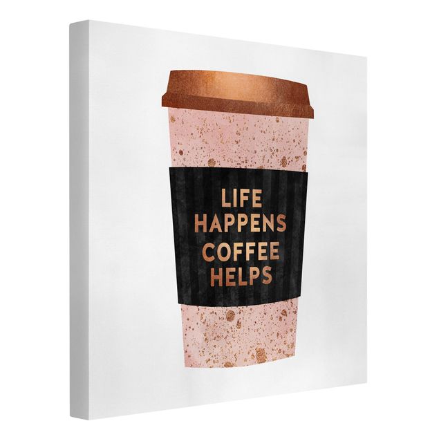 Telas decorativas frases Life Happens Coffee Helps Gold