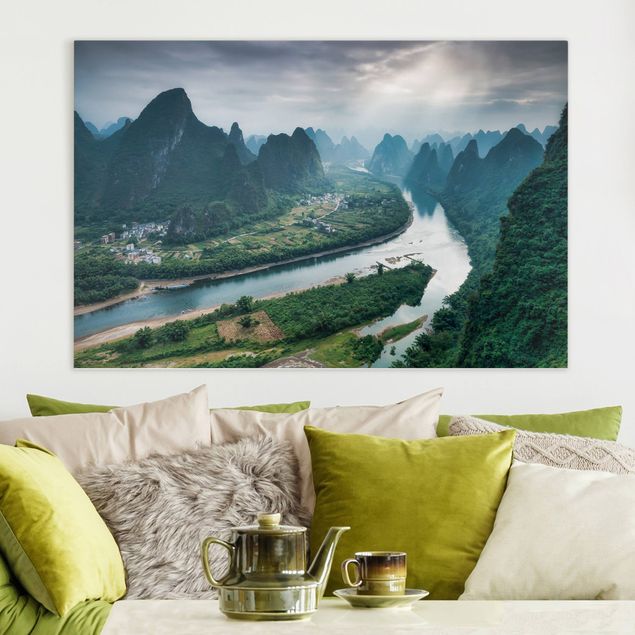 Telas decorativas Ásia View Of Li River And Valley