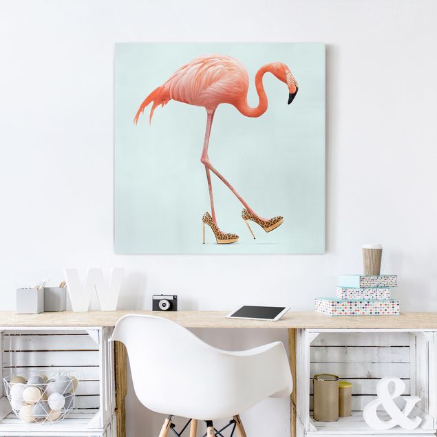 Telas decorativas aves Flamingo With High Heels