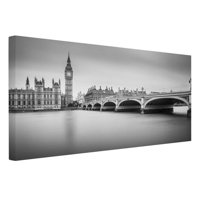 Telas decorativas em preto e branco Westminster Bridge And Big Ben
