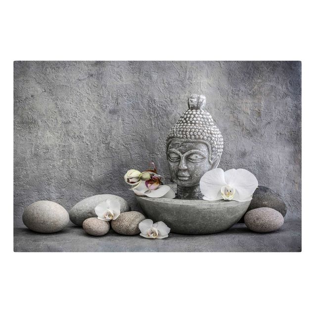 Telas decorativas zen Zen Buddha, Orchid And Stone