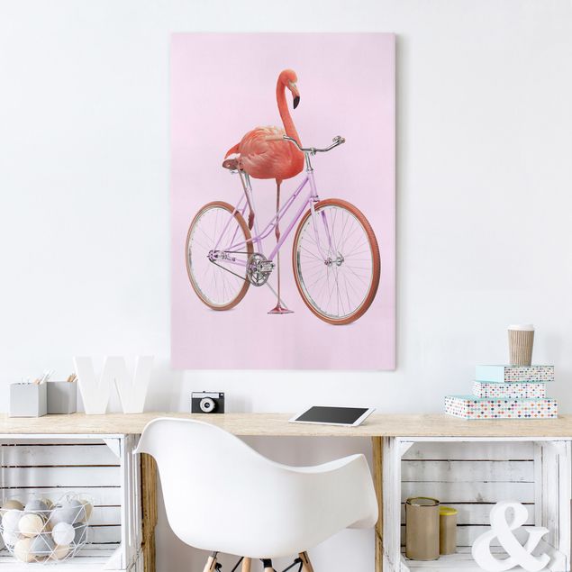 Telas decorativas aves Flamingo With Bicycle