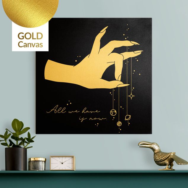 Telas decorativas frases Hand With Planet - All We Have Is Now