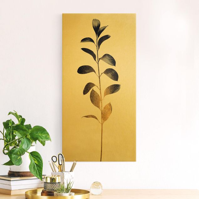 decoraçao para parede de cozinha Graphical Plant World - Gold And Grey