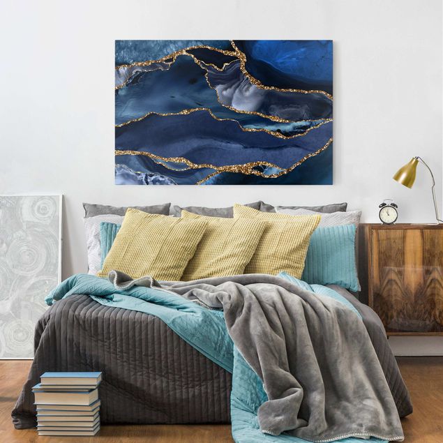 Telas decorativas réplicas de quadros famosos Golden Glitter Waves Blue Backdrop