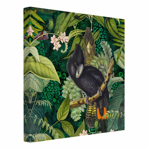 Telas decorativas flores Colourful Collage - Cockatoos In The Jungle