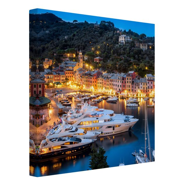 Telas decorativas cidades e paisagens urbanas Night Time In The Harbour Of Portofino