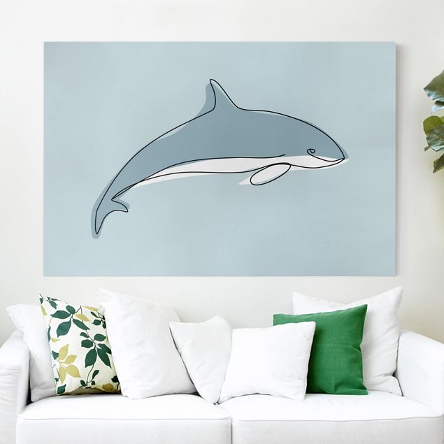 quadro em tons de azul Dolphin Line Art