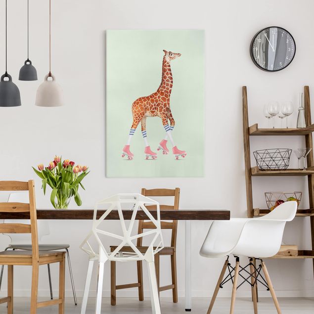 Telas decorativas girafas Giraffe With Roller Skates